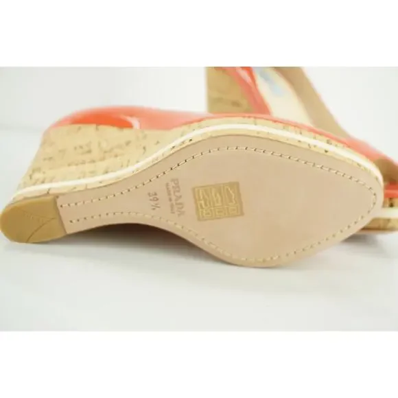 Prada Pink Patent Platform Wedge Heel Espadrille Peep Pumps - Picture 10 of 12